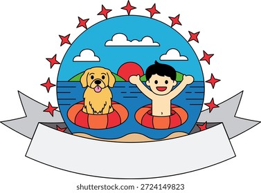 Un niño y un perro están en el mar