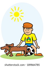 boy and dog, vector illustration