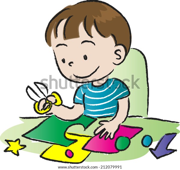 Boy Doing Art Craft Stock Vector (Royalty Free) 212079991