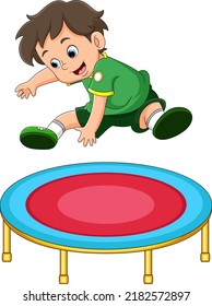 The boy is doing the attraction and jumping on the trampoline of illustration