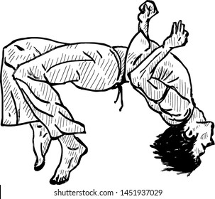 A boy doing a back-flip somersault. Hand drawn vector illustration. 