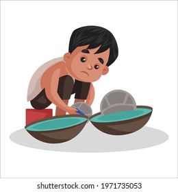 Boy is doing construction work. Vector graphic illustration. Individually on a white background.