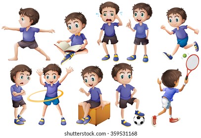 Boy doing different activities illustration