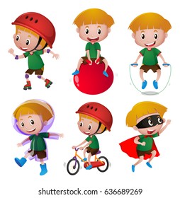 Boy doing different activities illustration