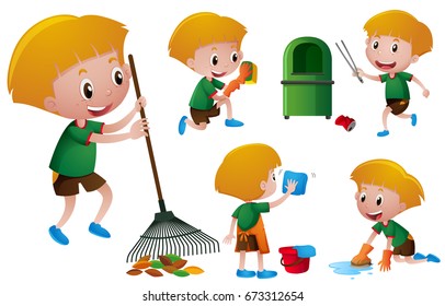 Happy Boy Doing Different Actions Illustration Stock Vector (Royalty ...