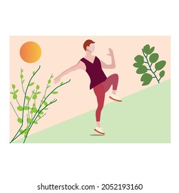 Boy doing exercise in outdoor illustration