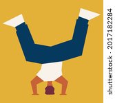 Boy doing headstand dancing breakdance. Cubism art. Vector illustration