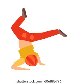Boy Doing Headstand Dancing Breakdance Performing On Stage, School Showcase Participant With Musical Artistic Talent