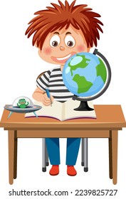 Un niño haciendo deberes ilustrando una caricatura