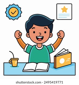 boy doing homework vector illustration