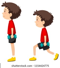 Boy doing lungeing exercise illustration
