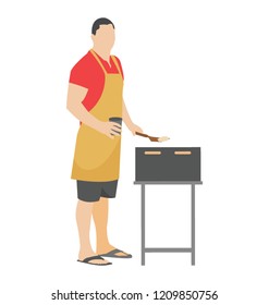 
A boy doing outdoor cooking, chef cooking 
