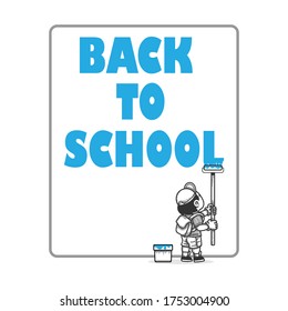   boy doing painting words back to school vector illustration