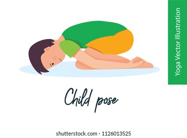 Boy doing relaxing yoga child pose. Vector illustration