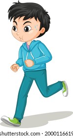 Boy doing running exercise cartoon character isolated illustration