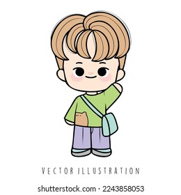 boy doing school activities, girl student outline. Vector illustration