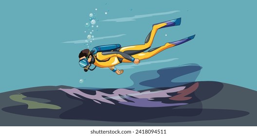 Boy doing scuba diving illustration