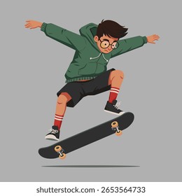 Menino fazendo uma ilustração de personagem de skate 