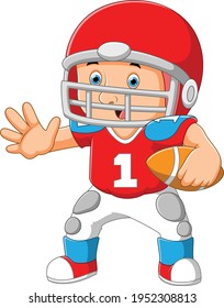 The boy is doing the sport and using the softball costume of the illustration