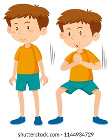 Boy doing squat execerise illustration
