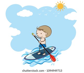 A Boy Doing Stand Up Paddle Board illustration