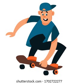 Junge, der auf dem Skateboard Trick macht. Männlicher Charakter im Cartoon-Stil.