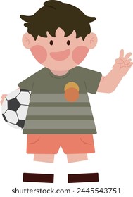 Un niño haciendo una V antes de jugar al fútbol