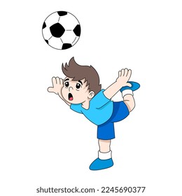 boy doing volley soccer gesture. vector design illustration art