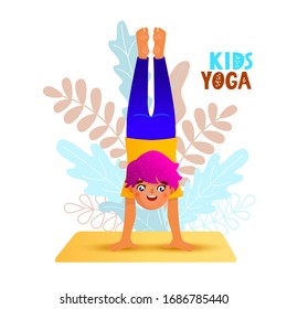 A boy doing yoga in the park. Vector cartoon illustration for web, card, poster, t-shirt, advertisment, applications.