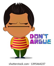El chico no discute, ilustración, vector sobre fondo blanco.