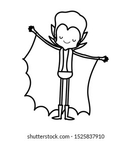 boy dracula costume cape trick or treat happy halloween vector illustration line design