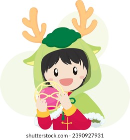 Boy in Dragon Costume with Ball