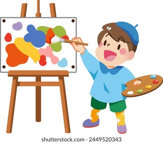 A boy drawing freely on an easel