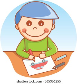 Boy drawing on book doodle cartoon vector illustration .eps 10