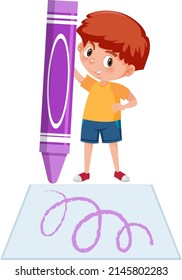 A boy drawing on a paper on white background illustration