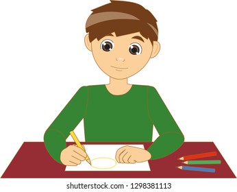 Boy Drawing Table Isolated Vector Stock Vector (Royalty Free ...