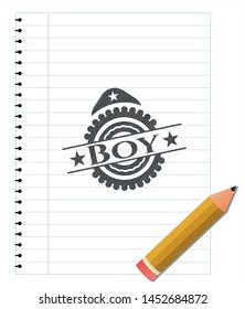 Boy drawn in pencil. Vector Illustration. Detailed.