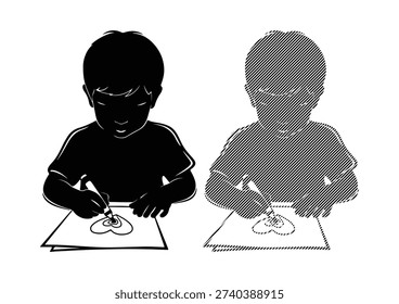 Boy draws art, creativity, education, hobby, black silhouette