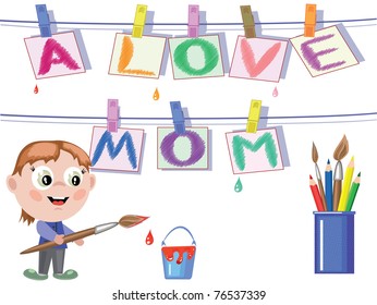 Boy draws  to a Mother's Day