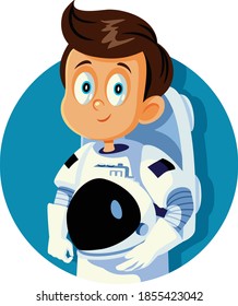 
Boy Dreaming of Becoming an Astronaut Vector Cartoon. Child wearing a spacesuit preparing for professional career
