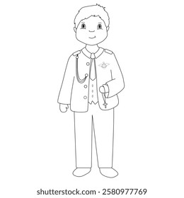 The boy dressed as admiral in his first communion. Outline illustration.