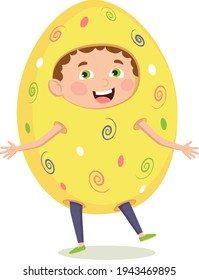 
Boy dressed as eggs for the spring holiday Easter.
Vector illustration in a flat style.
Suitable for web design, children's books, children's parties.