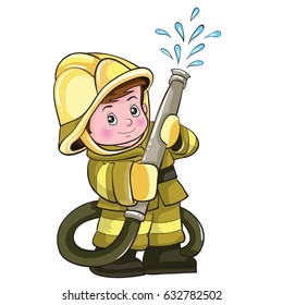 Boy dressed as a fireman, vector