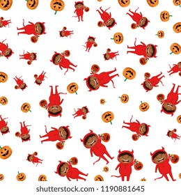 boy dressed up as a halloween devil pattern