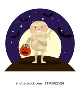 boy dressed up as a halloween mummy on night