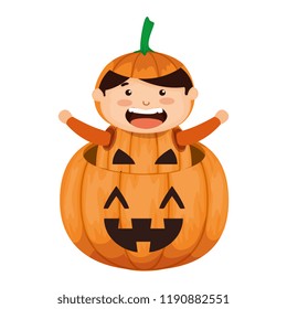 boy dressed up as a halloween pumpkin