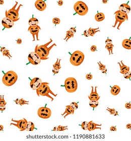 boy dressed up as a halloween pumpkin pattern