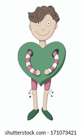 Boy dressed as a heart isolated on white background