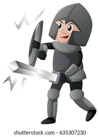 Boy dressed as knight fighting