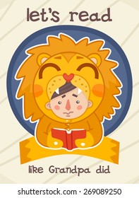 boy dressed as a lion reading a book sticker